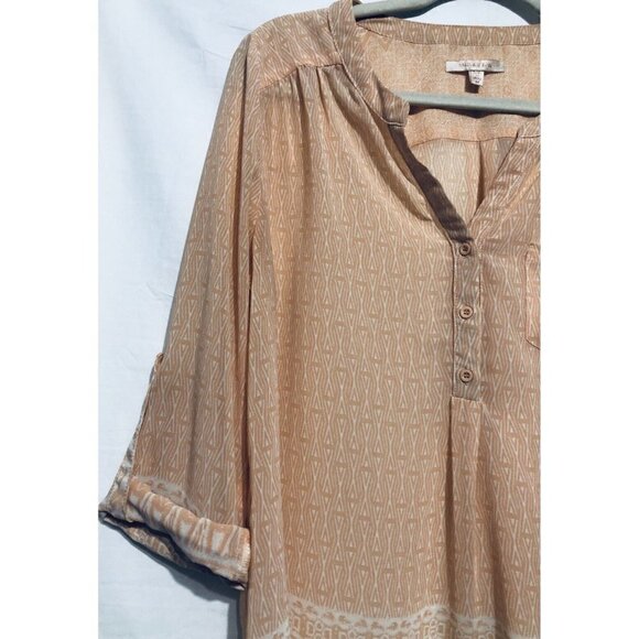 Skies Are Blue Womens Medium Roll Tab Tunic Blouse Southwest Aztec Print - Picture 3 of 7